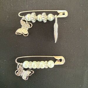 Silver Butterfly and Feather Brooch Set